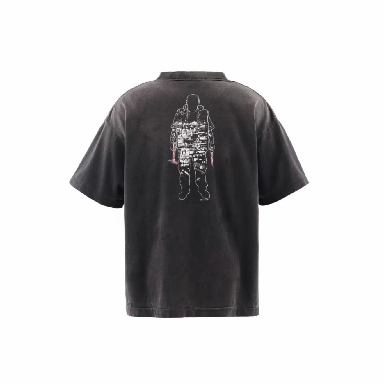 ❥8034#P136 Saint Mxxxxxx new model uses double yarn cotton batik fabric 280g, comfortable and breathable to wear. Full of street feel, loose fit. Craftsmanship: printing + graffiti + spray coding, batik and washing. Size: (S-M-L-XL) Color: Washed black